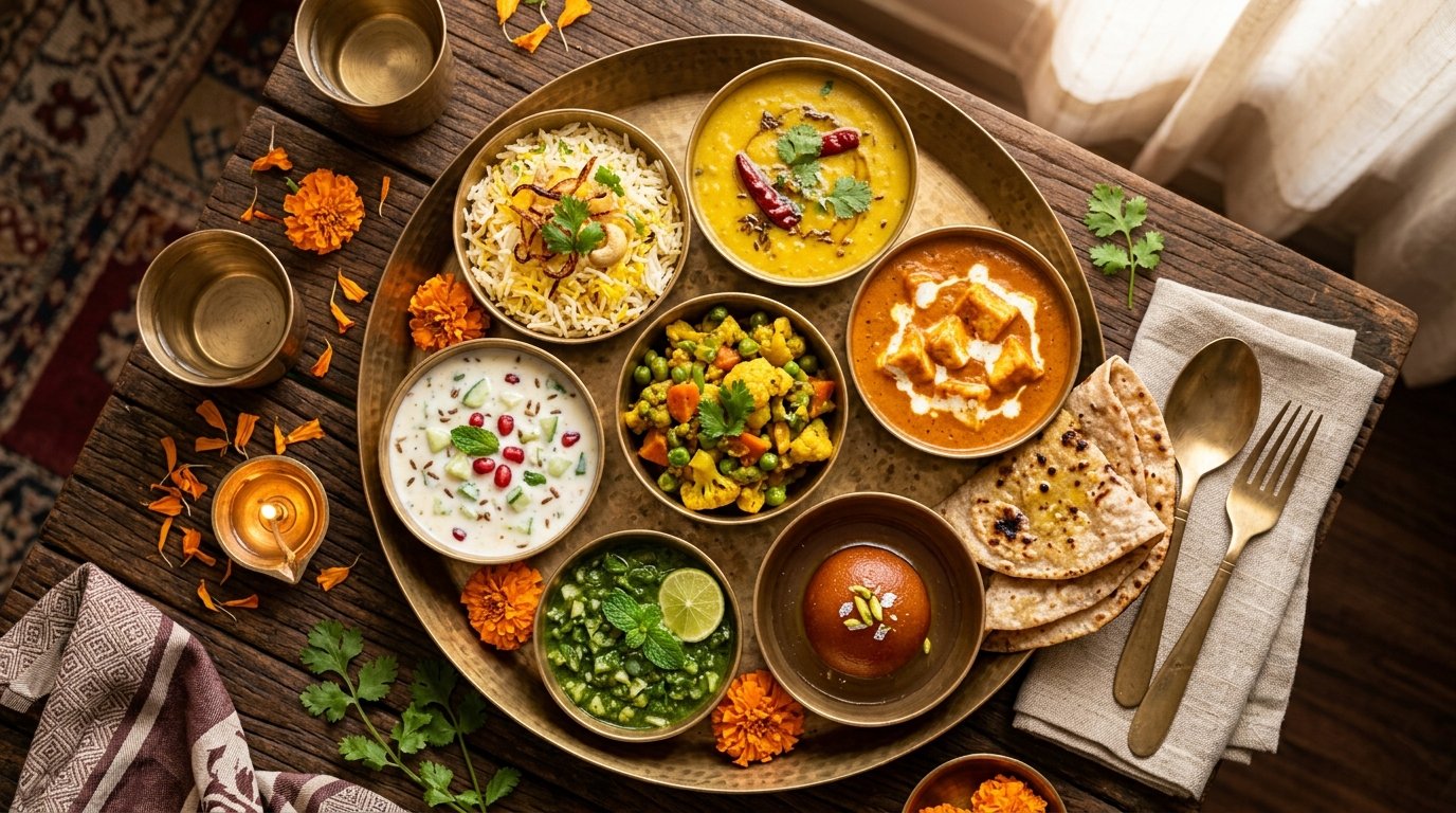 Traditional Satvik pure vegetarian thali dining at Hotel Panchavati Palace