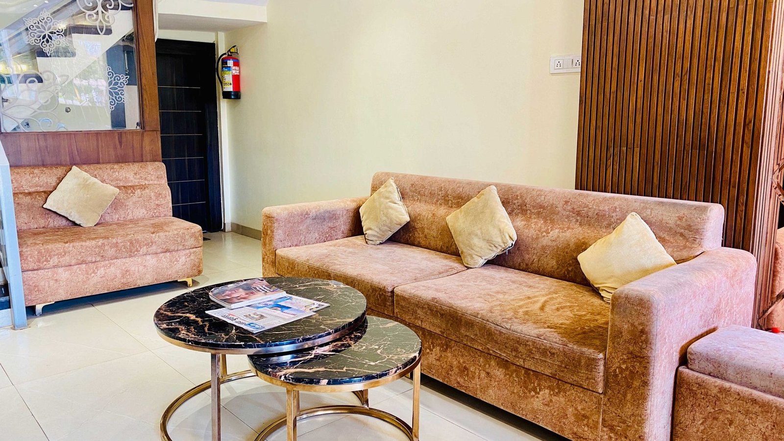 Reception and lobby seating area at Hotel Panchavati Palace